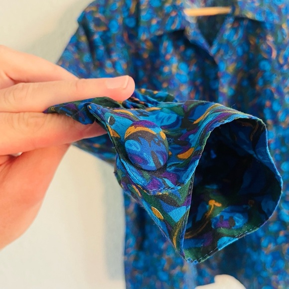 Vintage Notations Blue Jewel Tones Button Up Blouse - Picture 3 of 9